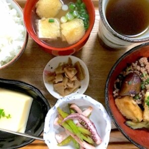 厚揚げ豆腐とナスのピリ辛炒め